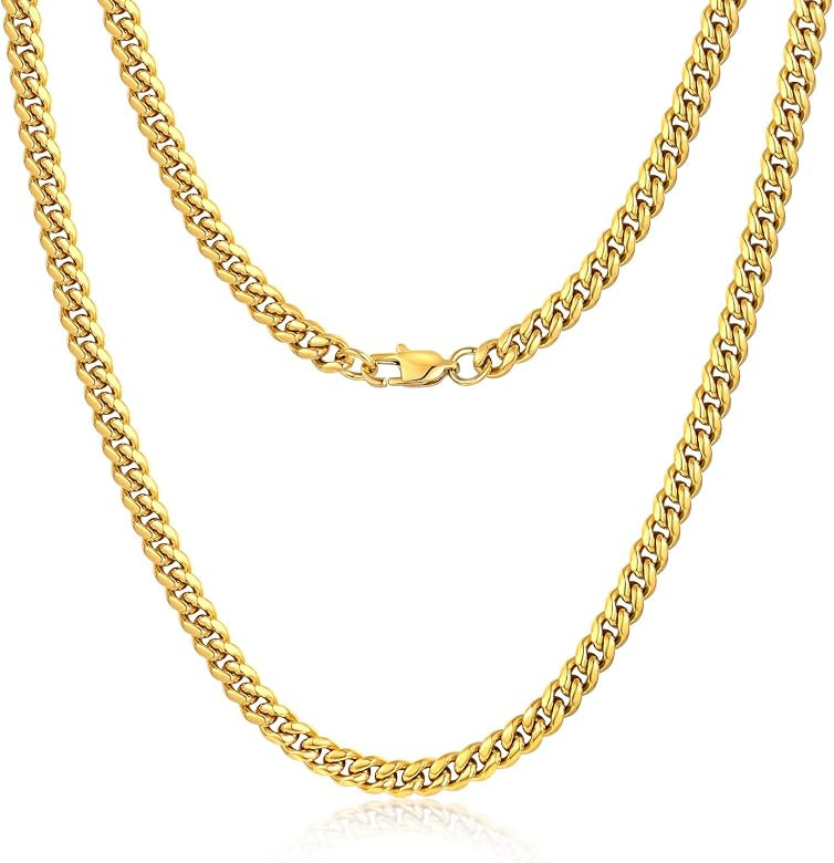 Jewlpire Diamond Cut Miami Mens Cuban Link Chain Necklace, Gold Chain | Silver Chain for Men Boys... | Amazon (US)