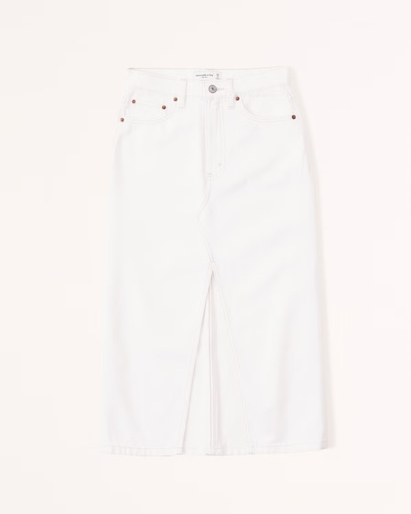 High Rise Denim Midi Skirt | Abercrombie & Fitch (US)