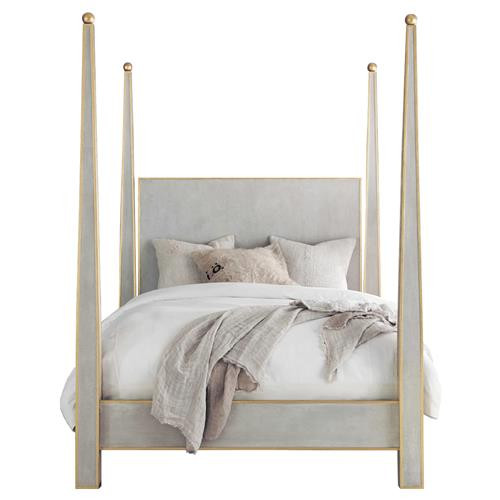 Alissa Modern Classic Gold Leaf Trim Antique Grey Wood 4-Poster Bed - King | Kathy Kuo Home