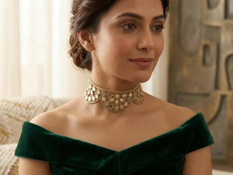 Moon Mirror Choker: Antique Gold Handmade Cutwork Neck Collar | Etsy (US)