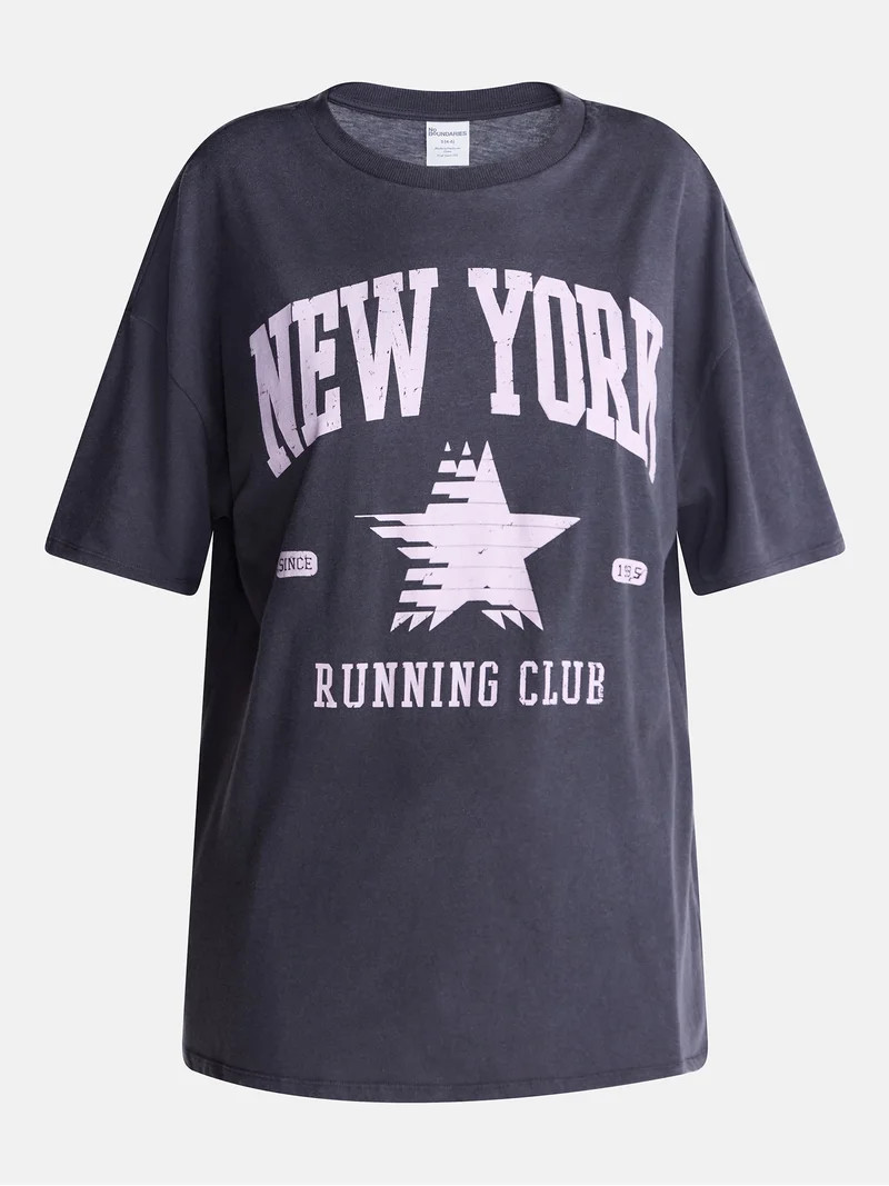 No Boundaries Washed Graphic Boyfriend Tee, Women's XXS-XXL | Walmart (US)