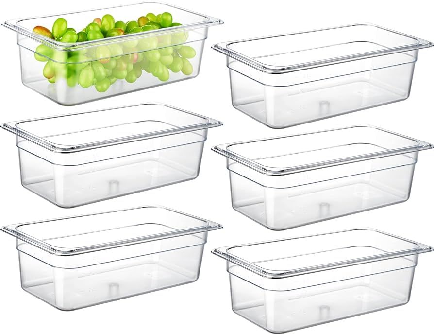 CURTA 6 Pack NSF Food Pans, 1/3 Size 4 Inch Deep, Commercial Polycarbonate Plastic Clear Freezer-... | Amazon (US)