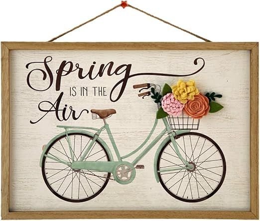 HOMirable Spring Wall Decor Bicycle Home Hanging Sign 3D Fabric Flowers Wall Plaque Spring is in ... | Amazon (US)