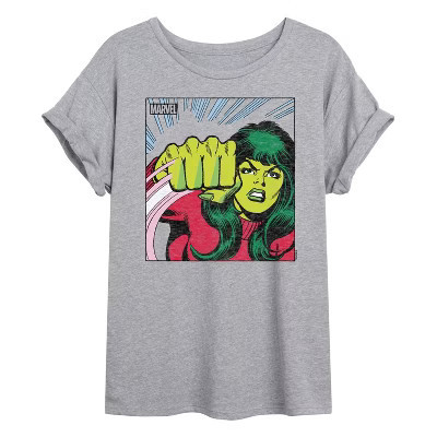 Women's Marvel She-Hulk Comic Panel Oversized Graphic T-Shirt - Heather Grey - Large | Target