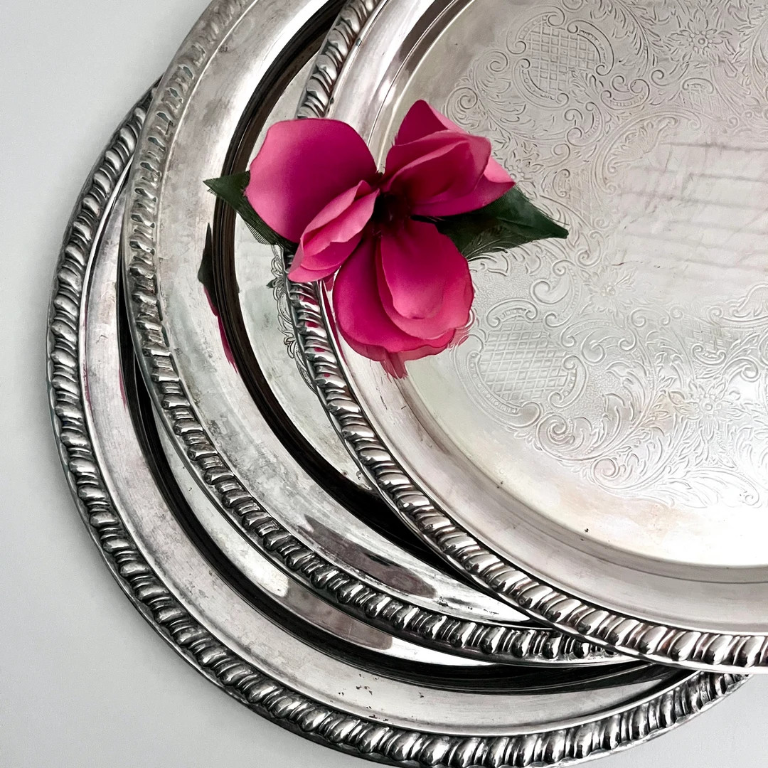 Vintage Silverplated Serving Trays, Set of 3 Trays, Set of Round Serving Trays, Lot of Silver Tra... | Etsy (US)