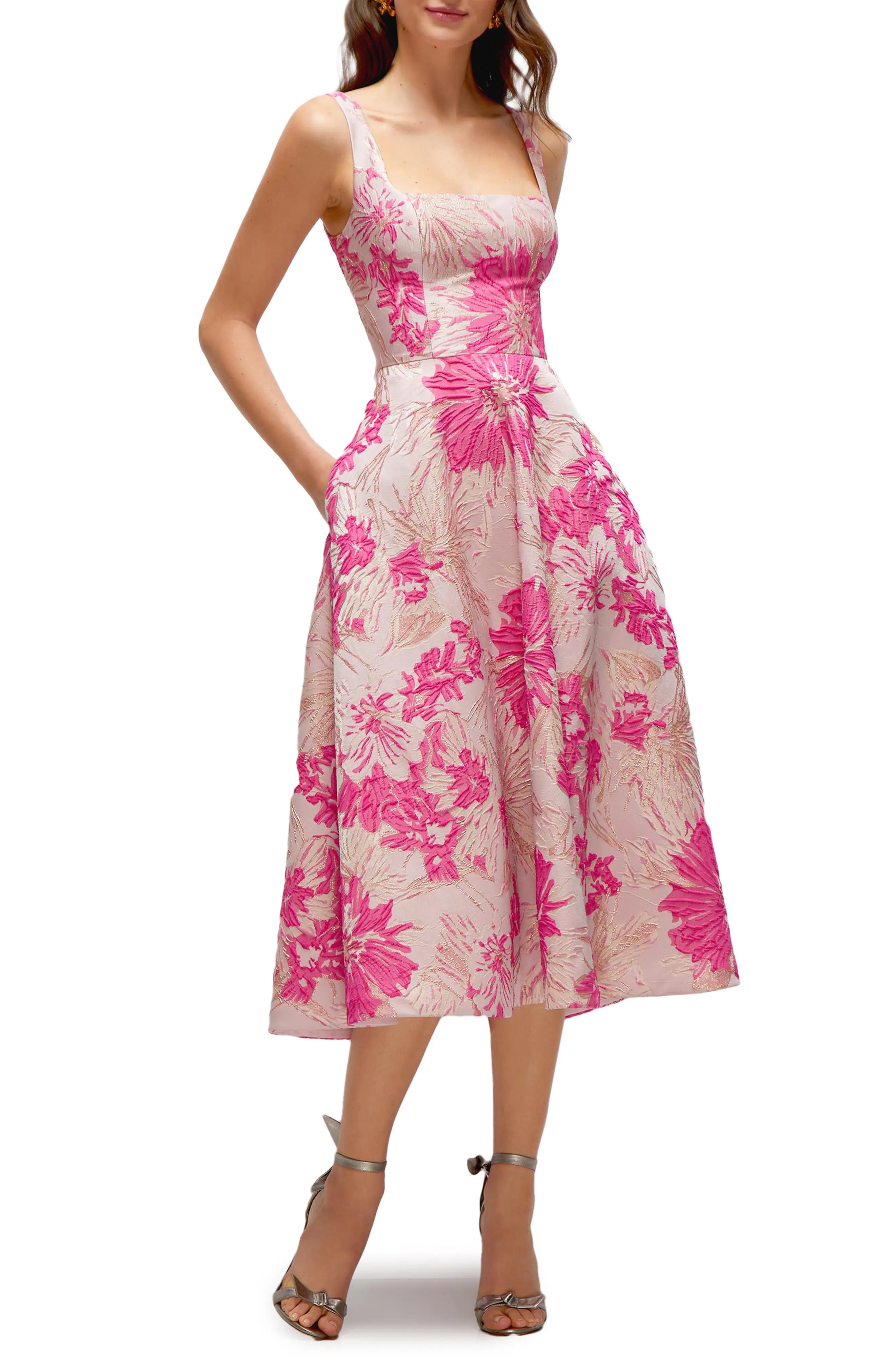 Dessy Collection Floral Jacquard Sleeveless Fit & Flare Midi Dress (Women) | Nordstrom | Nordstrom