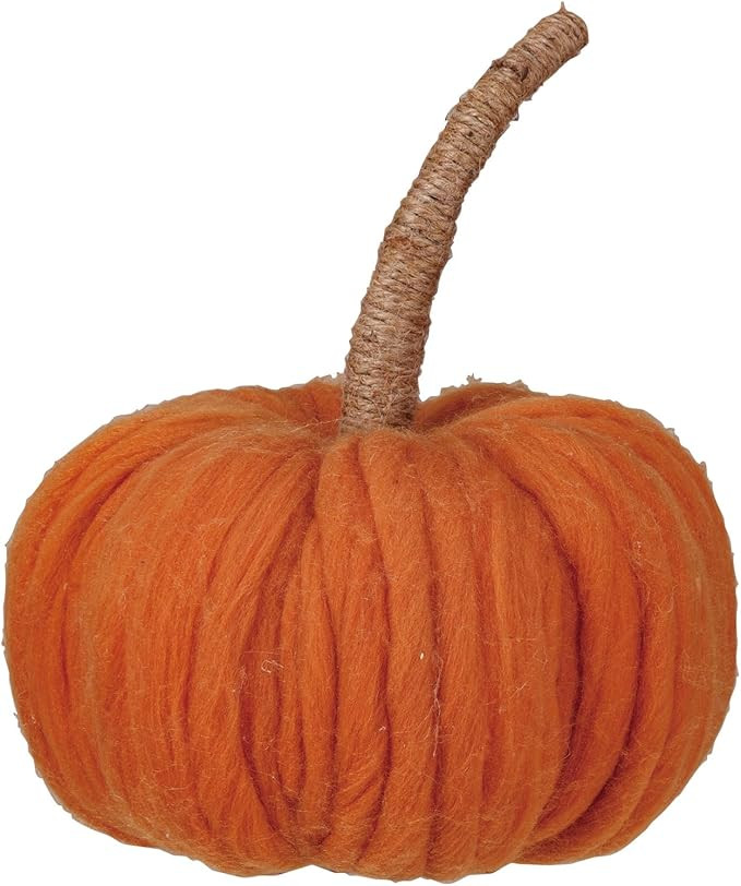 Creative Co-Op Wide Wool Pumpkin with Jute Wrapped Stem, Orange | Amazon (US)