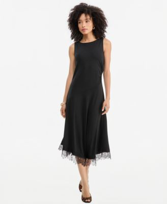 Women's Lace-Trim Asymmetrical-Hem Sleeveless Midi Dress | Macy's