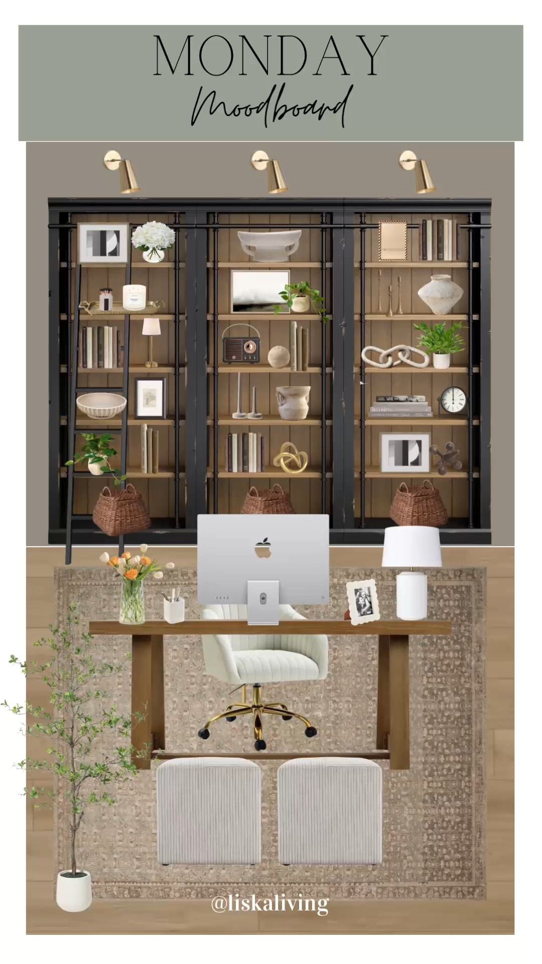 ✨MONDAY MOODBOARD - OFFICE✨

I love a good shelving moment in an office. Plus add a ladder?! 🤌🏻 I dream of a library space! Shelf styling is one of my favorite things to do, but it’s definitely not easy! You want it to feel cohesive and balanced. It takes practice and lots of switching things around to get the perfect look. I love the idea of displaying lots of collected treasures on shelves. 

✨FOLLOW @liskaliving and @oakandolive_designs for more home styling inspo and moodboards like this one! Thanks for being here! 🫶🏻

✨SAVE this post for later!

✨Comment MONDAY for links to shop this space 🔗
.
.
.
.
.
#mondaymoodboard #moodboardaccount #moodboardinterior #moodboardpage #moodboardinspiration #designboard #interiordesign #homestyling #homestylinginspo #officespace #officedesign #collecteshome #shelfie #shelfdecor 

#LTKHome #LTKStyleTip #LTKFindsUnder100
