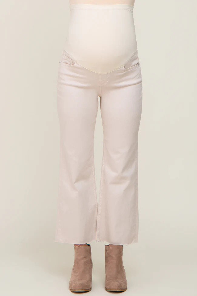 Beige Raw Hem Cropped Flare Maternity Jeans | PinkBlush Maternity