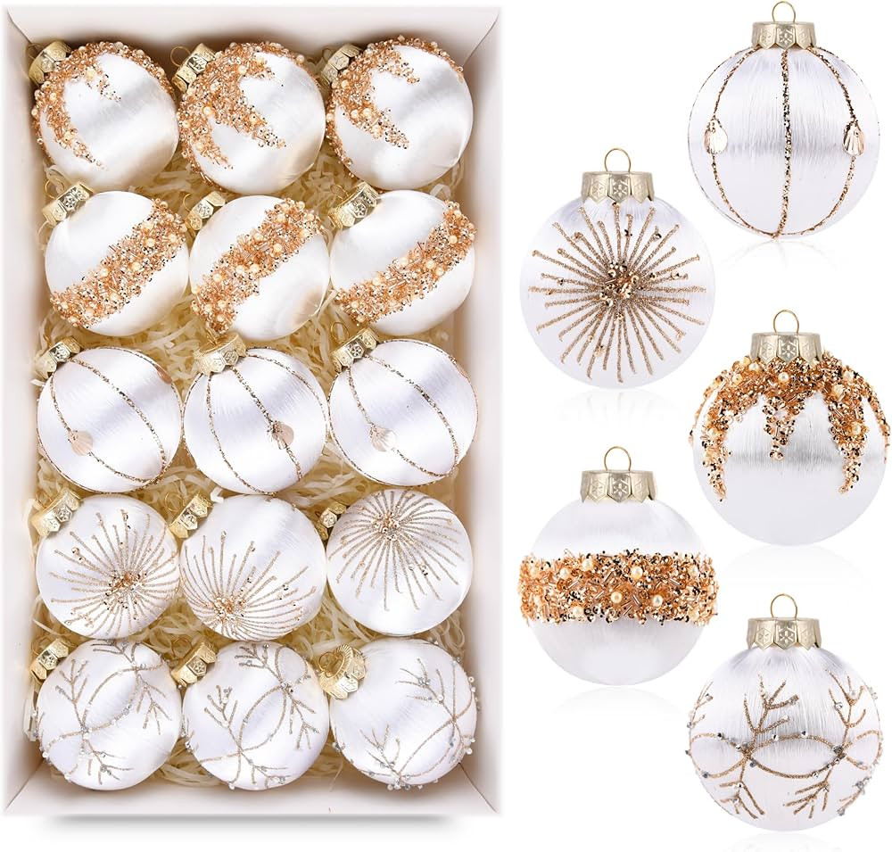 White Gold Christmas Tree Ornaments - Satin Christmas Ball Ornaments Luxury for Xmas Holiday Part... | Amazon (US)
