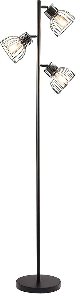 Industrial Floor Lamp for Living Room, Reading Floor Lamp with 3 Metal Cage Lamp Shades & ST48 Ed... | Amazon (US)