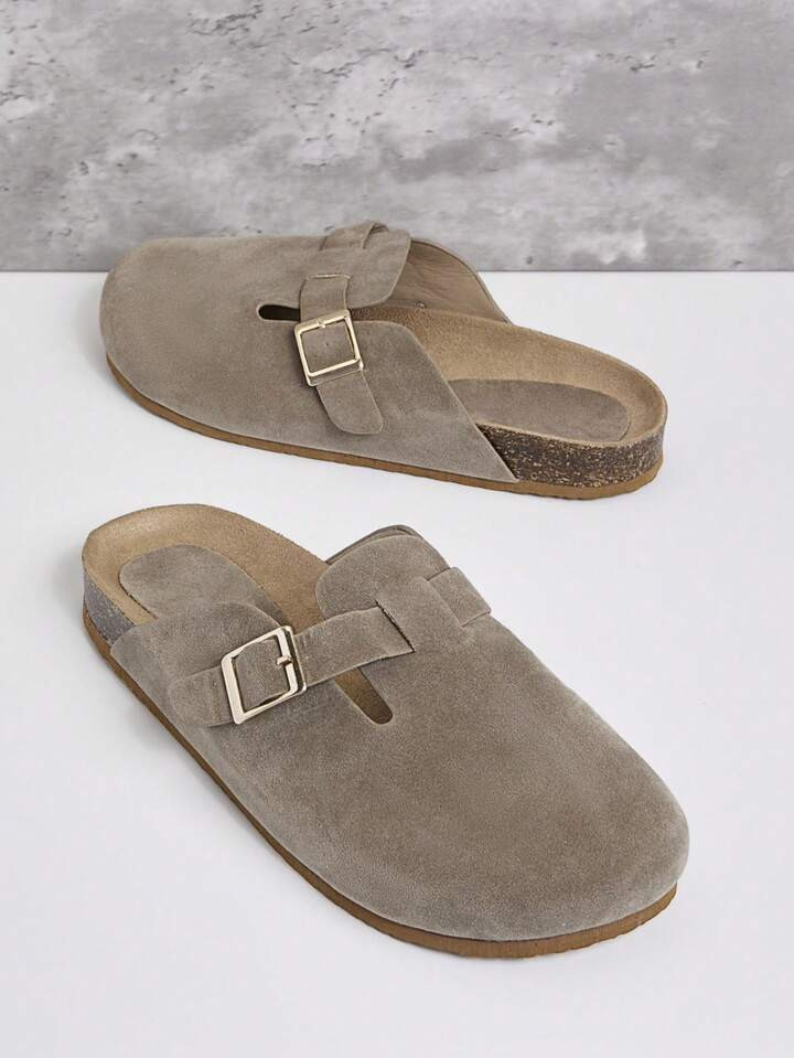 SHUZIA Women's Wide-Fit Round Toe Cork Footbed Slide Clogs With Adjustable Buckle Strap | SHEIN