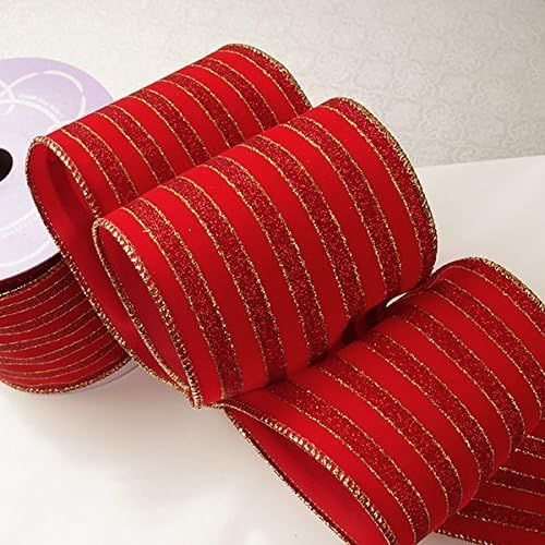 Red Regal Stripes Wired Velvet Christmas Ribbon - 4" x 10yd | Amazon (US)