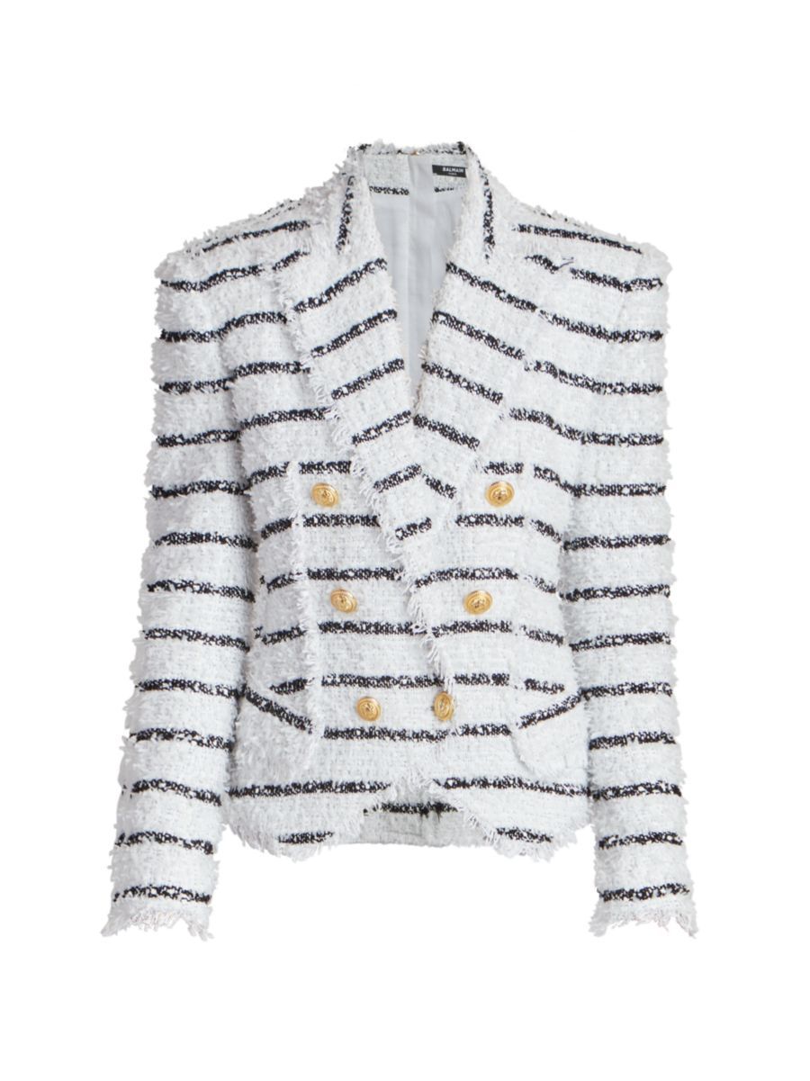 Balmain Double-Breasted Striped Tweed Blazer | Saks Fifth Avenue