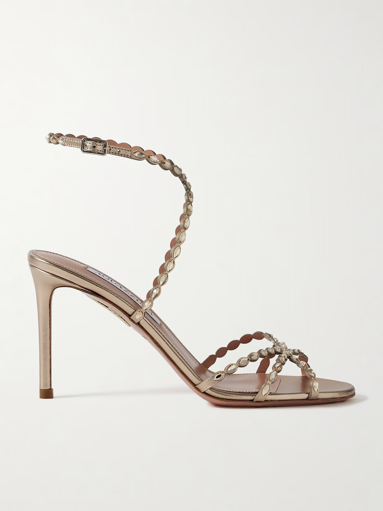 Aquazzura - Love Struck 85 Crystal-embellished Metallic Leather Sandals - Gold | NET-A-PORTER (US)