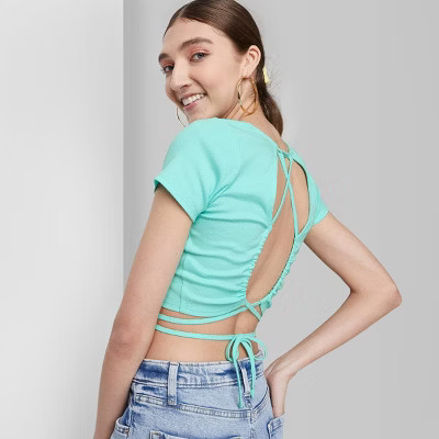 Women's Short Sleeve Lace-Up Back Baby T-Shirt - Wild Fable™ | Target