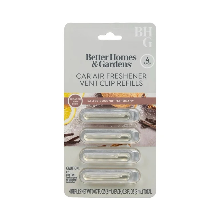 Better Homes & Gardens Salted Coconut Mahogany Scented Car Vent Diffuser Refill 4 Pack Set, 2 ml | Walmart (US)