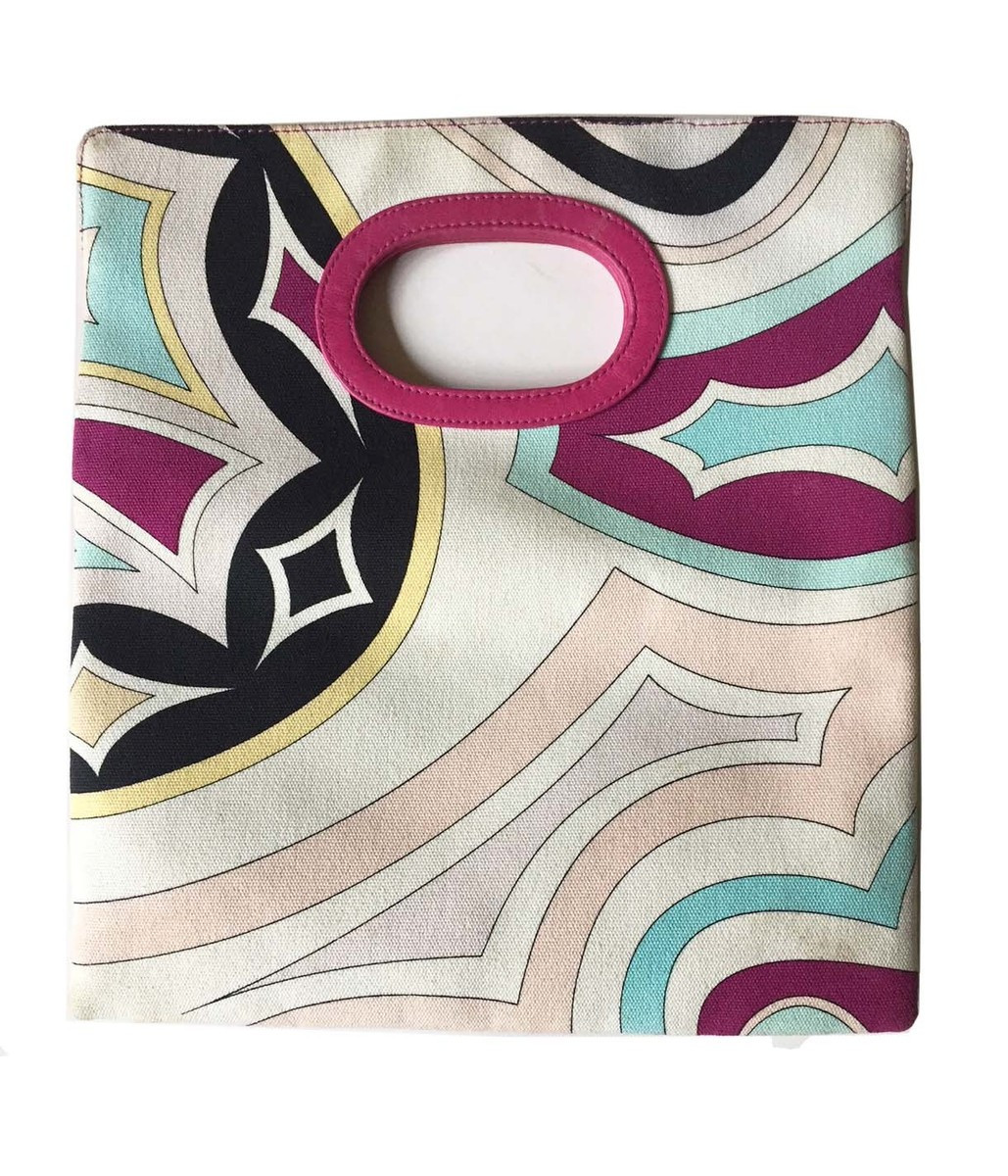 Vintage PUCCI Clutch Handbag Fold-Over Cotton Canvas Pink Leather Trim 11" x 10" | eBay US