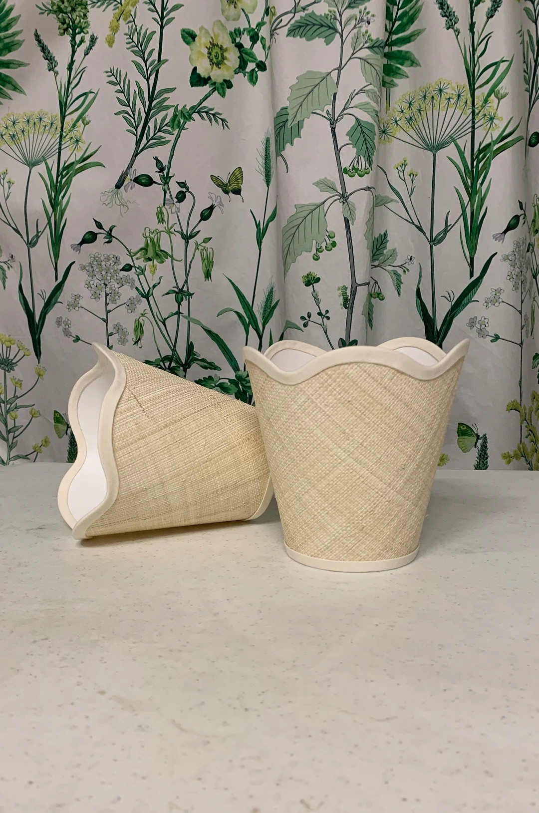 2 Scalloped Beige Raffia Sconce Shades With Your Choice of Trim Color Made to Order - Etsy | Etsy (US)