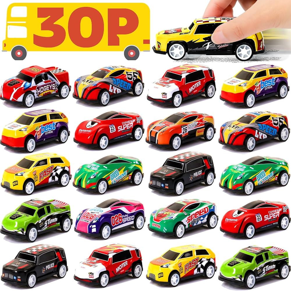 AZEN 30 Pcs Pull Back Cars Party Favors for Kids 4-8 8-12, Mini Vehicles Toy Bulk, Party Favor Ra... | Amazon (US)