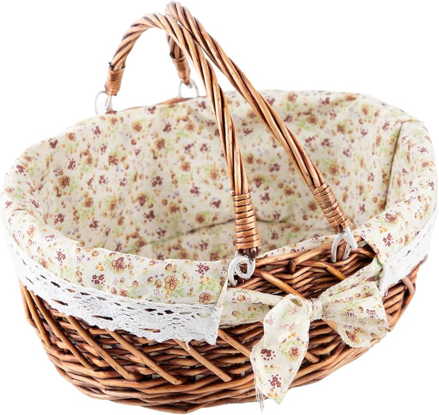 YRJJ Wicker Picnic Basket with Handles & Liner Oval Empty Gift Basket Willow Woven Easter Eggs & ... | Amazon (US)