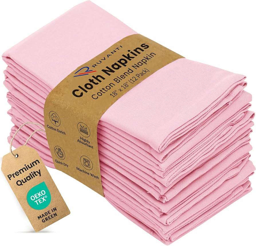 Ruvanti Cloth Napkins Set of 12, 18x18 Inches Napkins Cloth Washable, Soft, Durable, Absorbent, C... | Amazon (US)