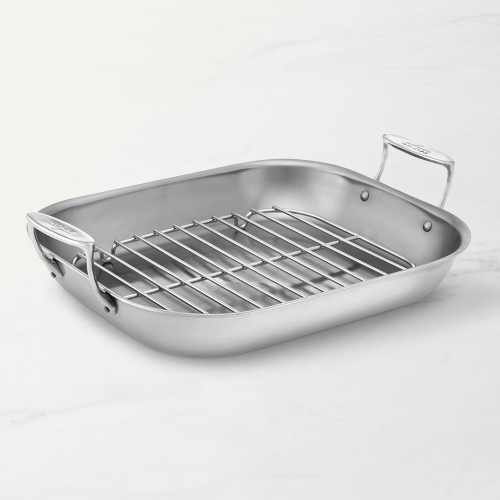All-Clad D3(R) Stainless-Steel Flared Roasting Pan with Rack, Large | Williams-Sonoma
