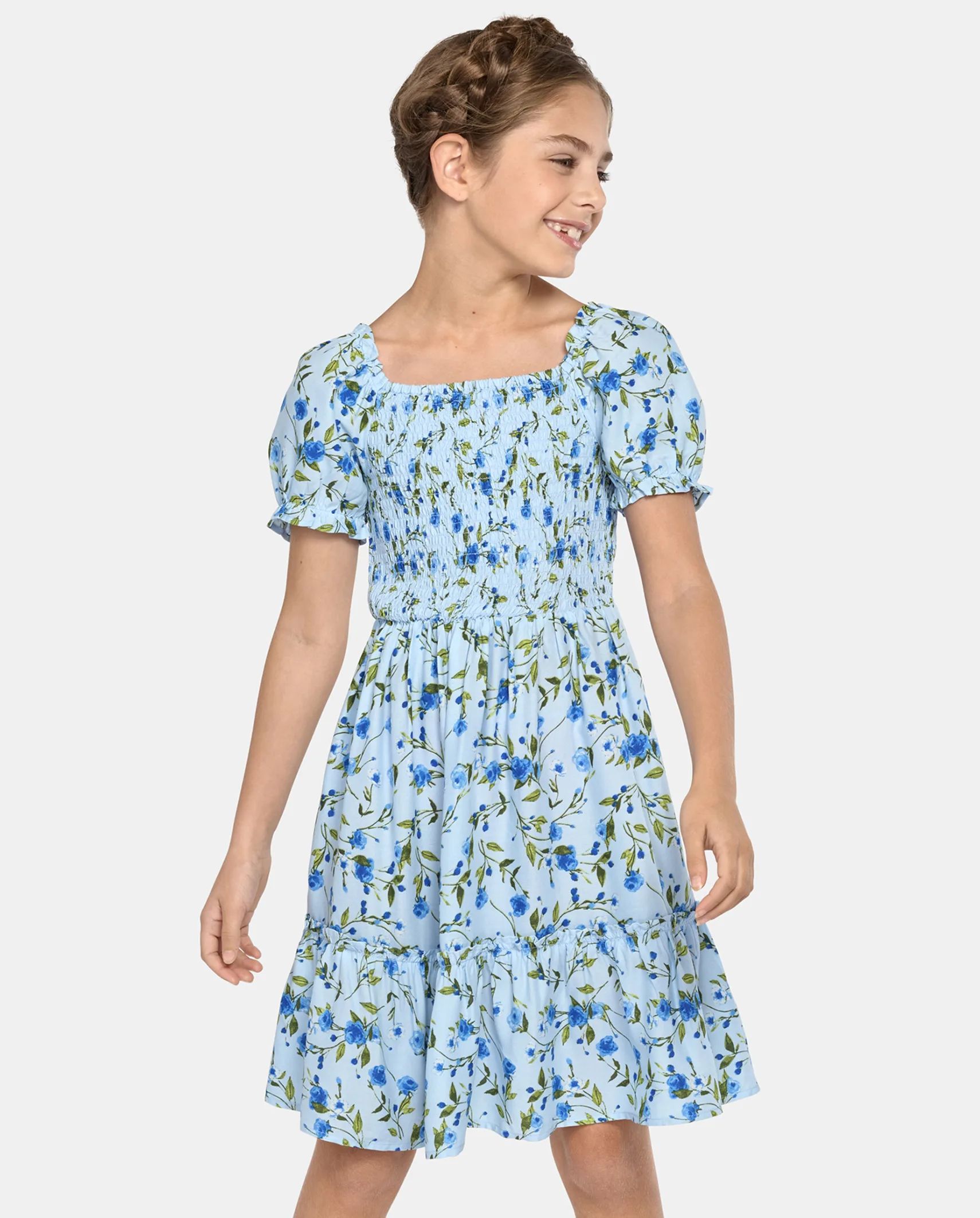 Girls Mommy And Me Short Puff Sleeve Floral Print Challis Woven Ruffle Dress | The Children's Pla... | The Children's Place