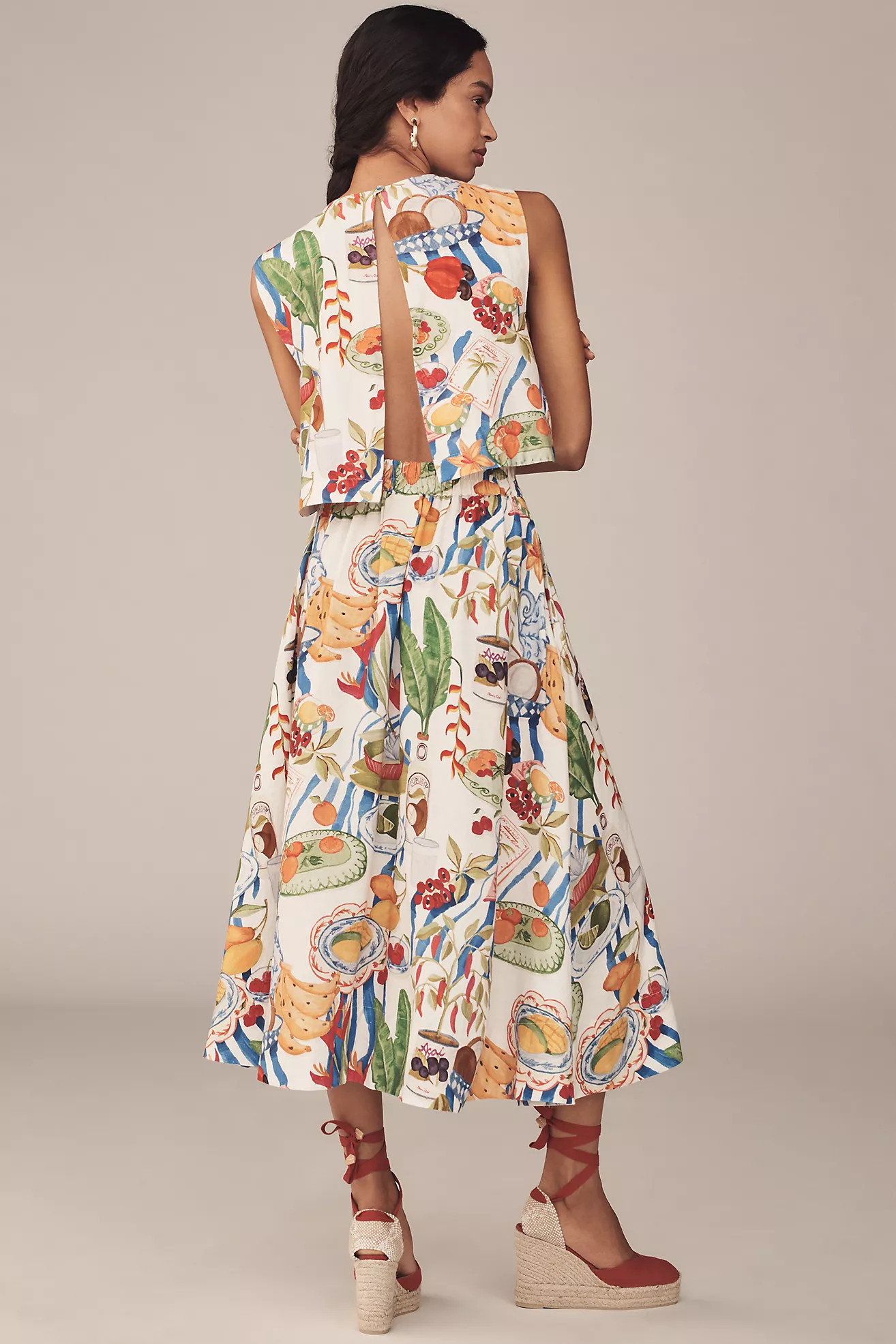 Farm Rio Fresh Table Linen Midi Skirt | Anthropologie (US)