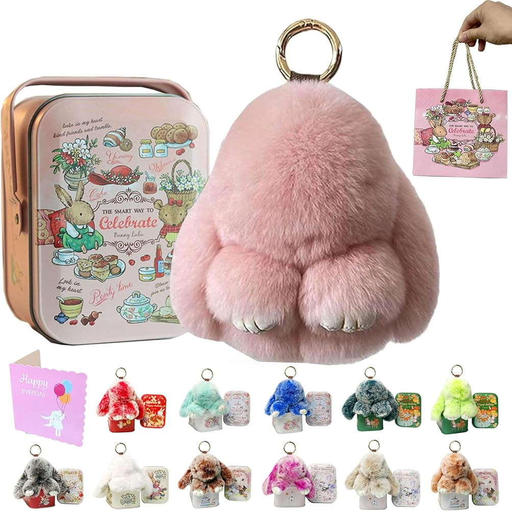MINGRI Soft Bunny Keychain with Tin,Cute Valentines Easter Gift Plush Keychain for Backpack,Bag C... | Amazon (US)