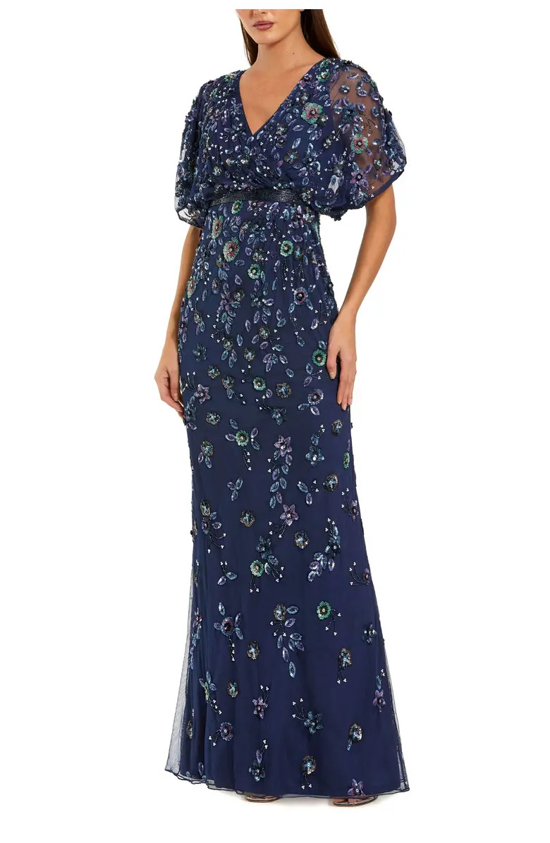 Floral Embellished Short Sleeve Blouson Gown | Nordstrom