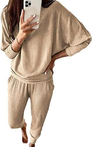 PRETTYGARDEN Women's Fall 2 Piece Lounge Set Long Sleeve Tops Ribbed Pants Spring Matching Sweats... | Amazon (US)
