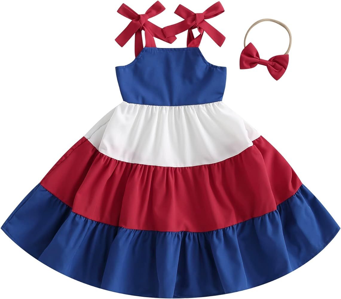 Twopumpkin 4th of July Toddler Little Girl Outfit Fourth of July Red White and Blue Dress America... | Amazon (US)