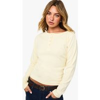 Womens Cotton Henley Button Front Long Sleeve Top - Yellow - 8 | boohoo (US & Canada)