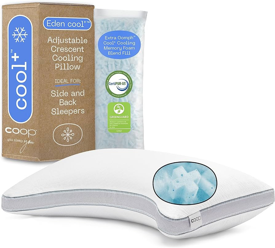 Coop Home Goods The Eden Cool+ Crescent Adjustable Pillow, Queen Size Plus Shaped Memory Foam Pil... | Amazon (US)