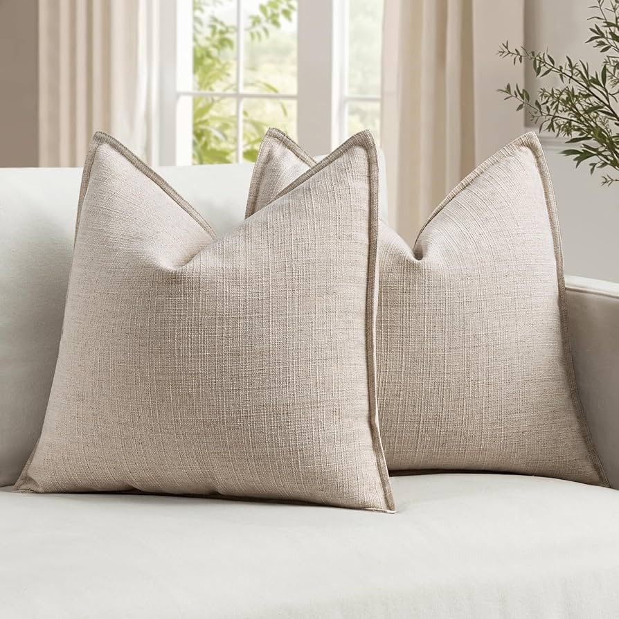 MIULEE Thick Textured Euro Sham Throw Pillow Covers 26x26 in Oatmeal Linen | Amazon (US)
