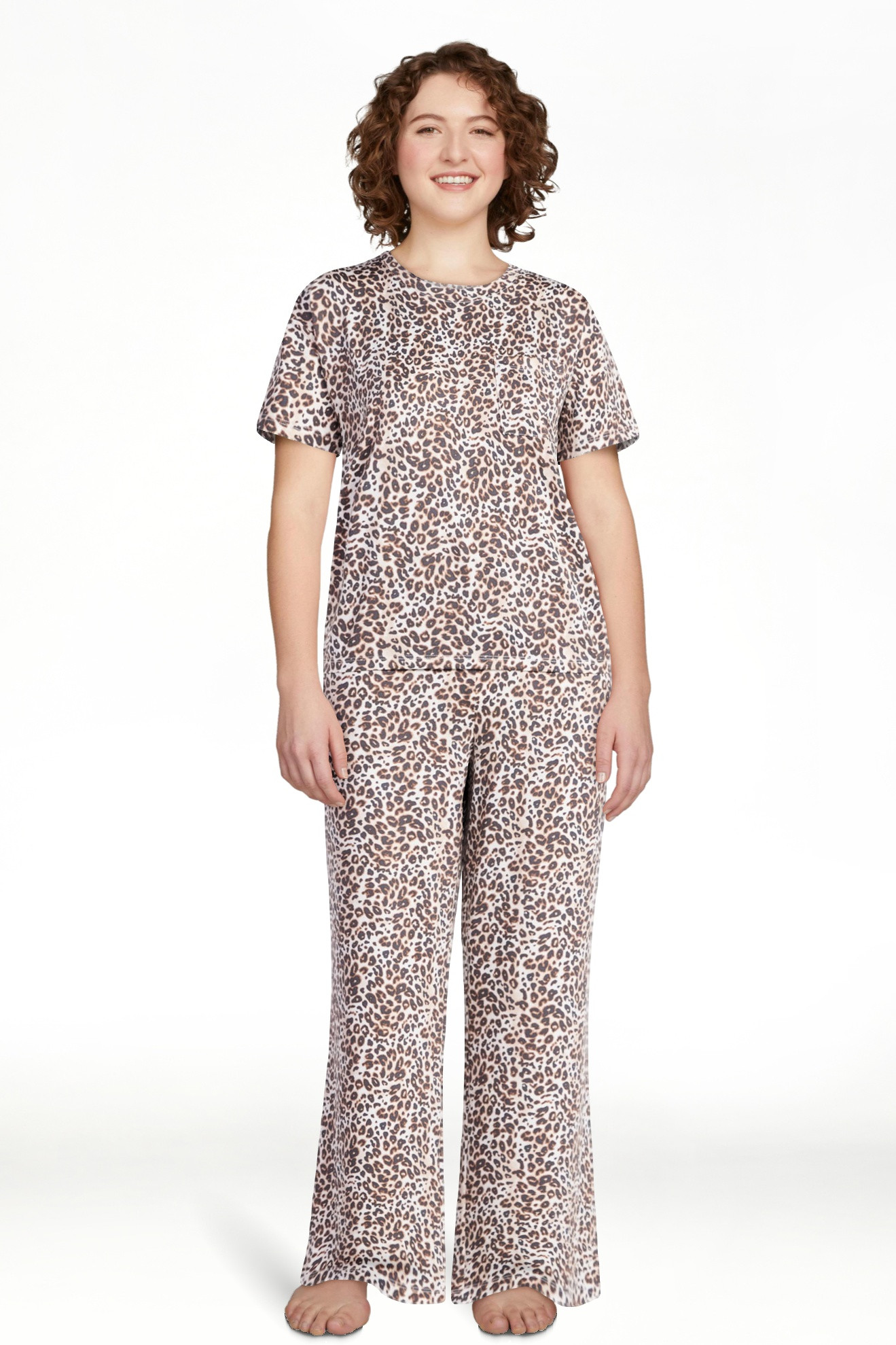 Joyspun Women's Dreamy Soft Collection Short Sleeve Sleep Top and Open Leg Pants Pajama Set, 2-Pi... | Walmart (US)