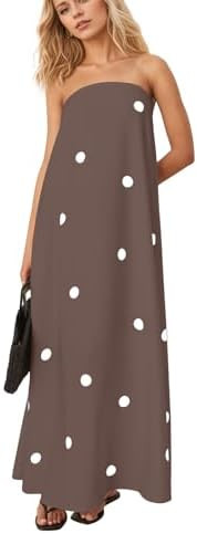 calbatic Women Polka Dot Strapless Maxi Dress Summer Flowy A Line Ruffle Backless Off Shoulder Lo... | Amazon (US)