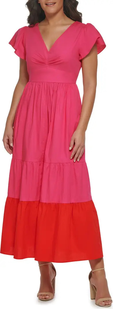 Ruffle Sleeve Colorblock Cotton Maxi Dress | Nordstrom Rack