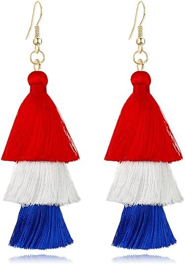 3 Tier Layered Colorful Tassel Earrings Bohemian Big Dangle Drop Fashion Jewelry Earrings for Wom... | Amazon (US)