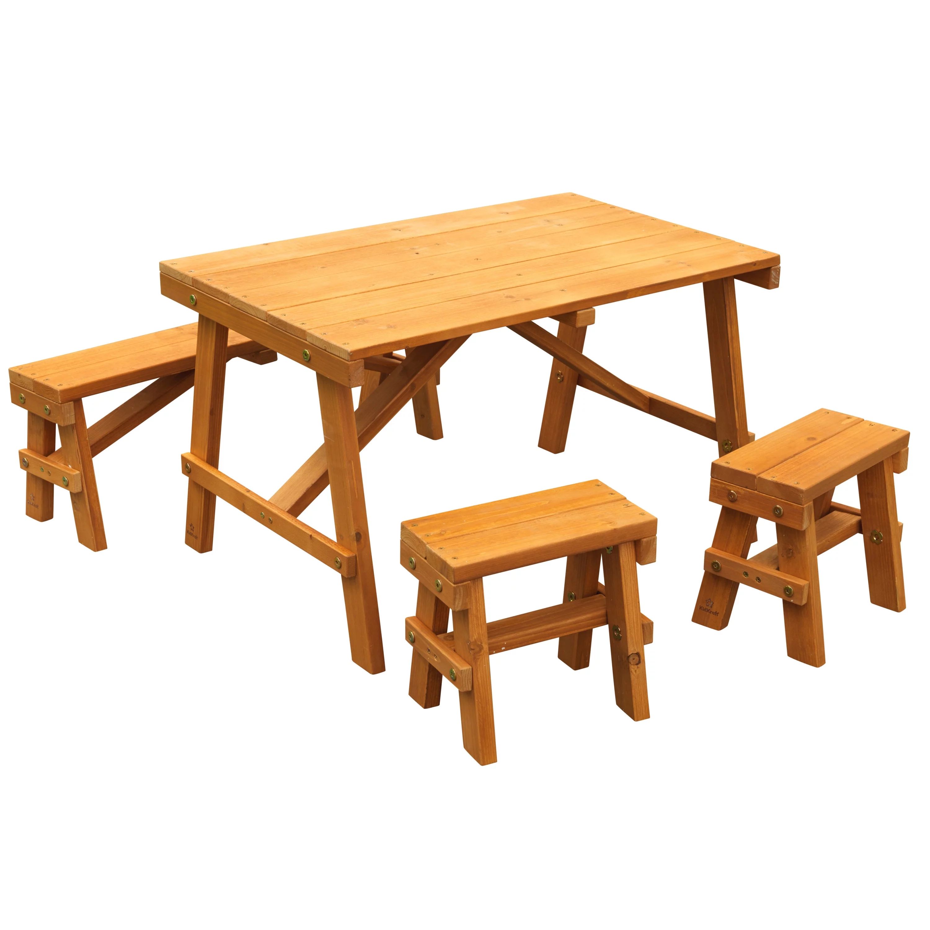 KidKraft Wooden Outdoor Picnic Table with Three Benches, Kids Patio Furniture, Amber - Walmart.co... | Walmart (US)