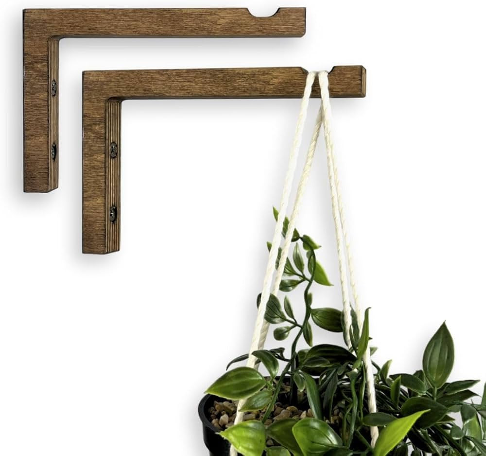 2-Piece Set of Plant Hooks for Wall - L-Shaped Mounted Wooden Plant Hook - Indoor and Outdoor Bra... | Amazon (US)