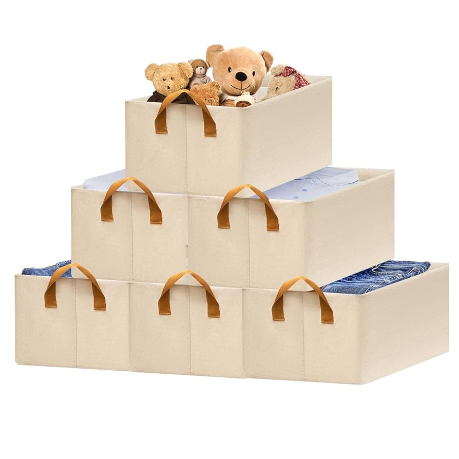 6 Pack collapsible rectangle fabric storage bins with metal frame，Closet Storage baskets for or... | Amazon (US)