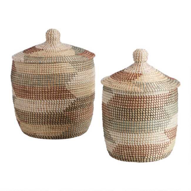 Arabella Multicolor Seagrass Basket with Lid | World Market