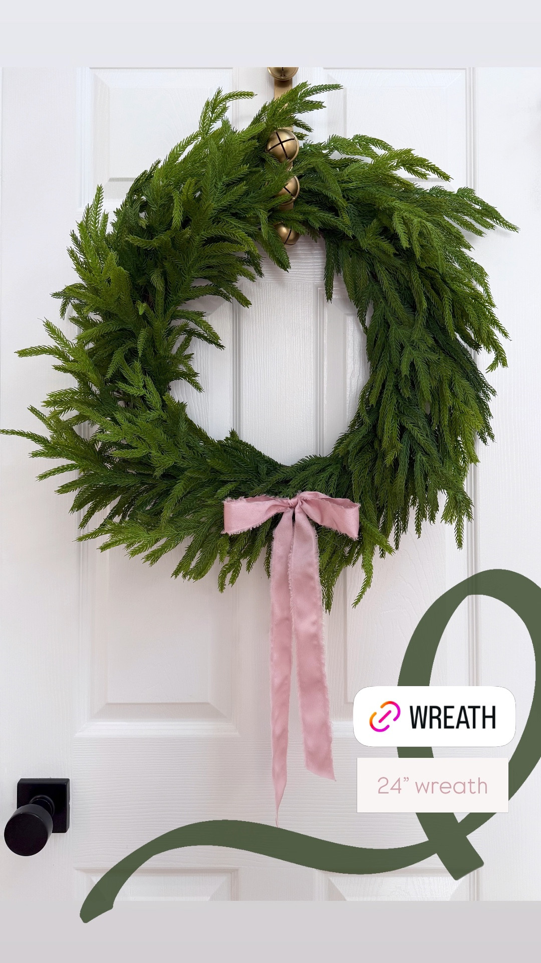 My favorite most realistic looking  faux Christmas wreath! I added the pink bow by attaching with floral wire. & the bell wreath holder is super old & I spray painted it gold for a facelift. :) 

#LTKHoliday #LTKSeasonal #LTKHome