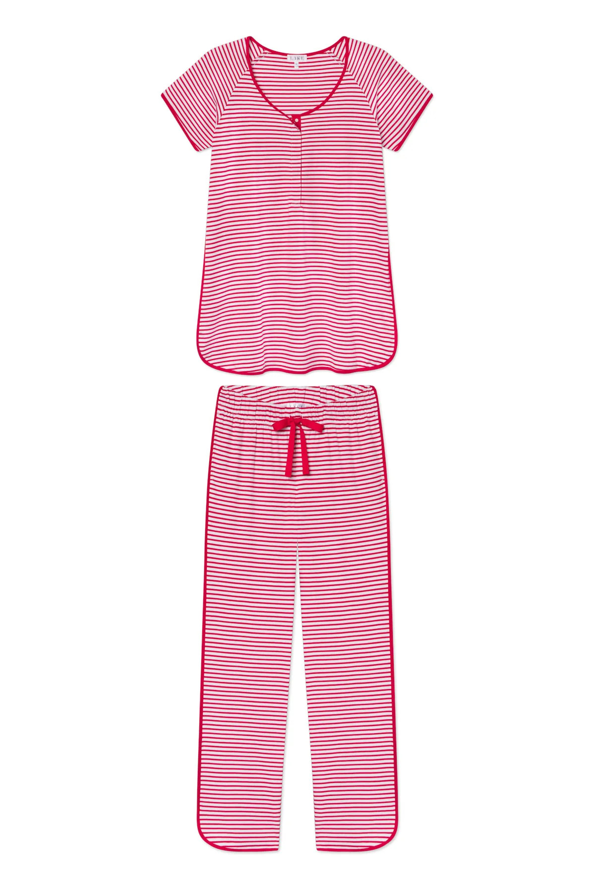 Pima Maternity Short-Long Set in Classic Red Voyager Stripe | Lake Pajamas