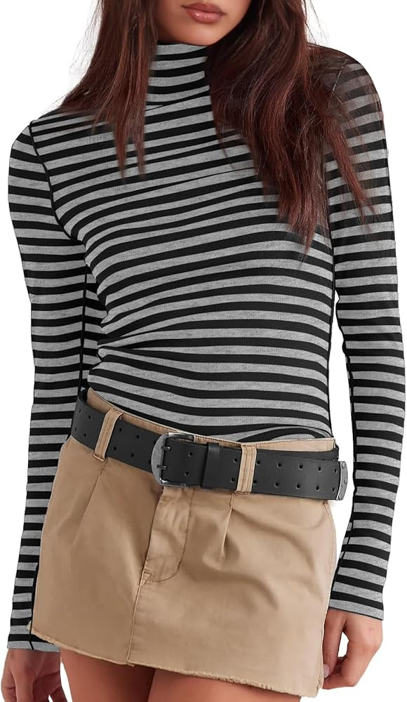 Darong Long Sleeve Turtleneck Women Stretch Long Sleeve Tops Fitted Tee Shirt | Amazon (US)