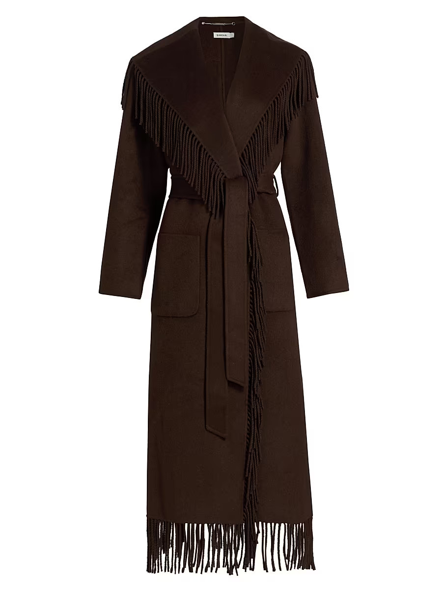 Women's Carrie Fringed Longline Coat - Chocolate - Size Small | Saks Fifth Avenue