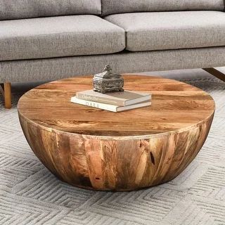 Round Dark Brown Mango Wood Coffee Table - Wood | Bed Bath & Beyond